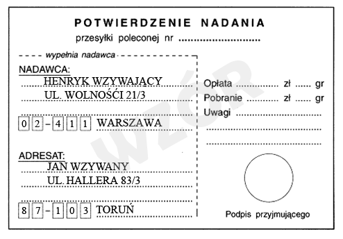 potwierdzenie nadania wzór potwierdzenie nadania wzór